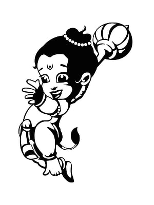 Cute Cartoon Baby Krishna Holding Peacock Feather and Flute Black And White Illustration HD phone wallpaper
