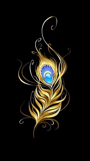 Elegant Golden Peacock Feather with Blue Jewel Eye on Black Background HD phone wallpaper
