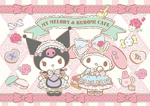 My Melody and Kuromi Cafe Kawaii Sanrio Characters Pink Pastel Tea Party Wallpaper HD wallpaper