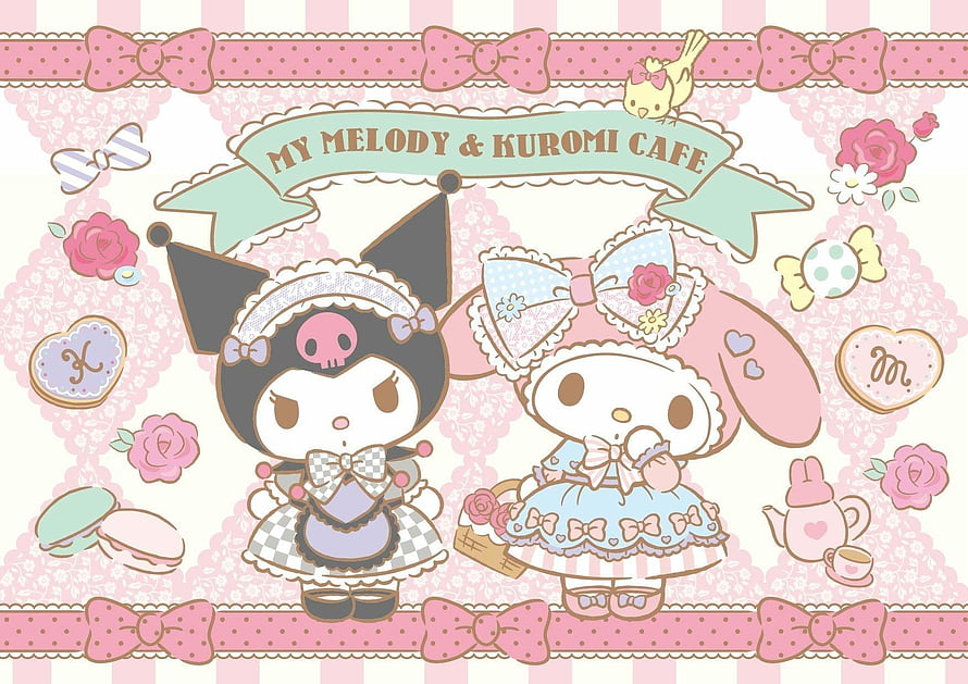 My Melody and Kuromi Cafe Kawaii Sanrio Characters Pink Pastel Tea Party Wallpaper HD wallpaper