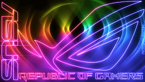 ASUS ROG Republic of Gamers Neon Logo with Vibrant Rainbow Glow on Dark Background HD wallpaper