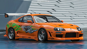 Orange Toyota Supra MK4 with Green Graphics and Racing Livery HD wallpaper