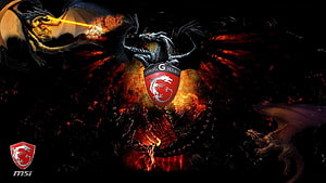 MSI Gaming G Series Dragon Shield with Fiery Lava and Dark Fantasy Dragons HD wallpaper