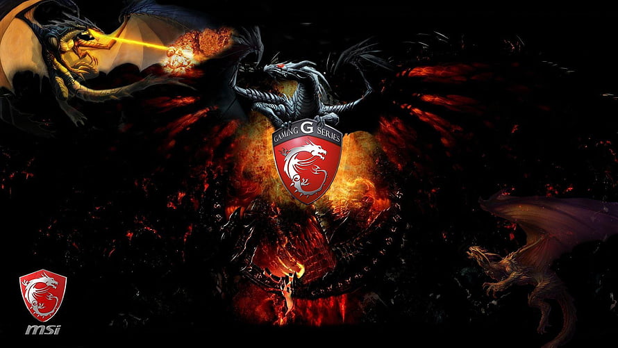 MSI Gaming G Series Dragon Shield with Fiery Lava and Dark Fantasy Dragons HD wallpaper