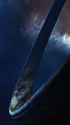 Halo Ring World Structure Floating in Deep Space with Earth Below HD phone wallpaper