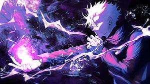 Gojo Satoru Channeling Purple Energy in Jujutsu Kaisen Anime Illustration HD wallpaper