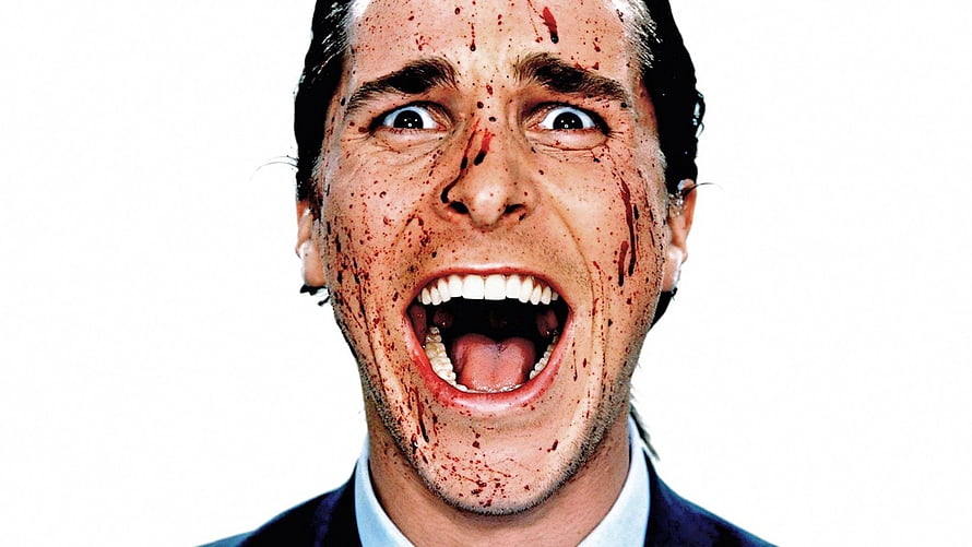 Christian Bale as Patrick Bateman in American Psycho screaming with blood splattered face, American Psycho, patrick bateman HD wallpaper