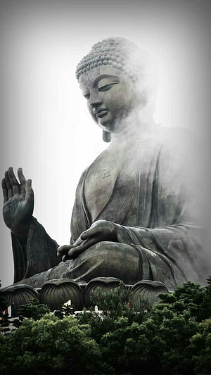 Mystical Giant Buddha Statue Shrouded in Mist and Fog HD phone wallpaper