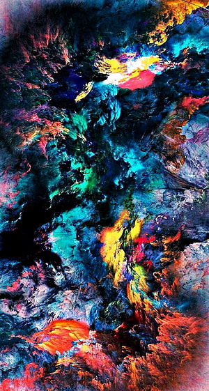 Vibrant Abstract Digital Art with Swirling Neon Colors and Dark Textures HD phone wallpaper