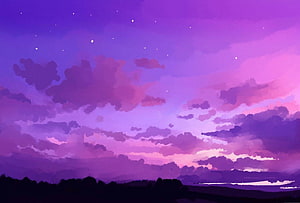 Purple Anime Sky With Clouds And Stars HD wallpaper