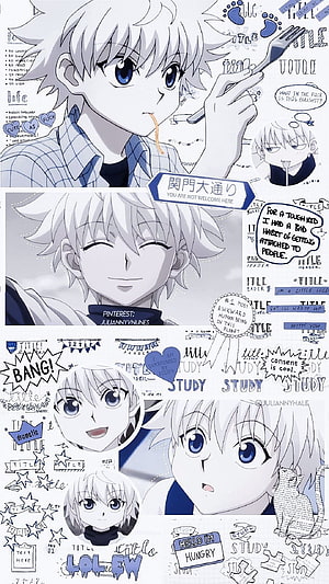 Killua Zoldyck from Hunter x Hunter in a Blue and White Aesthetic Collage HD phone wallpaper