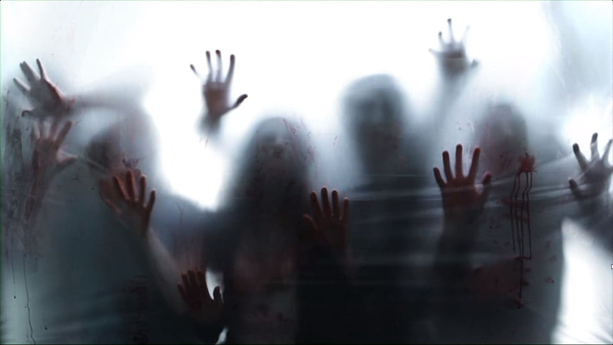 Horror Wallpaper of Bloody Hands Pressing Against Frosted Glass HD wallpaper