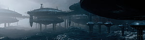 Star Wars Floating Space Station City in Misty Fog HD wallpaper