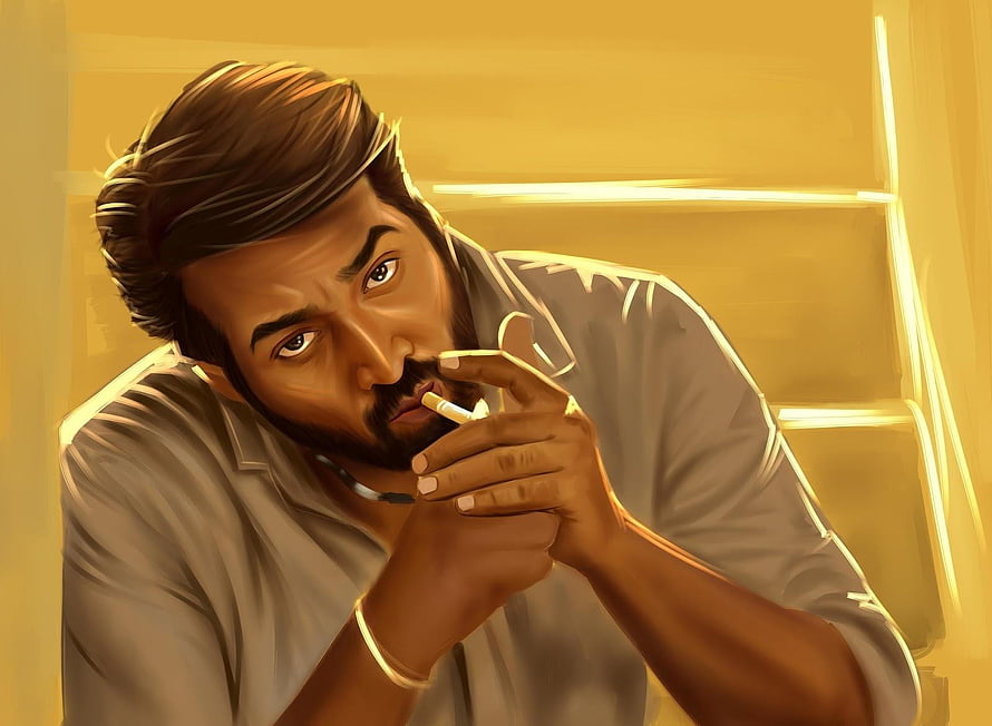 Vijay Sethupathi Digital Portrait Smoking Cigarette in Warm Golden Light HD wallpaper