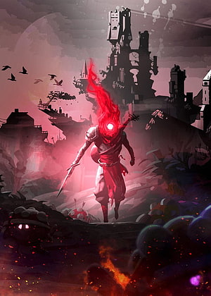 Radiant Knight with Glowing Red Eye and Sword in Dark Fantasy Ruins HD phone wallpaper