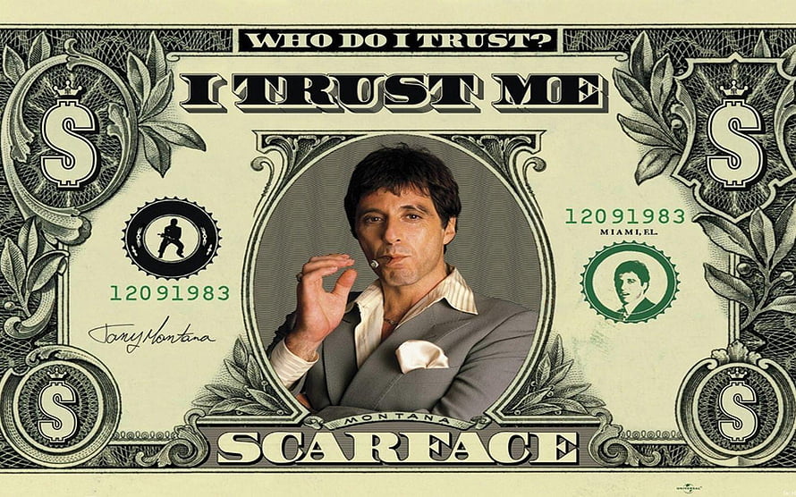Al Pacino as Tony Montana in Scarface Dollar Bill Design HD wallpaper