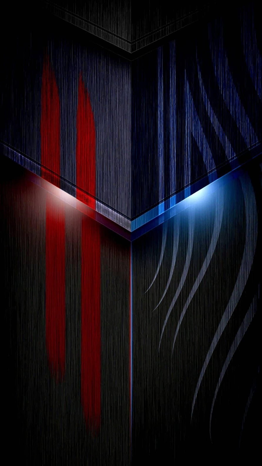 Abstract Dark Geometric Corner With Red And Blue Neon Light Accents HD phone wallpaper