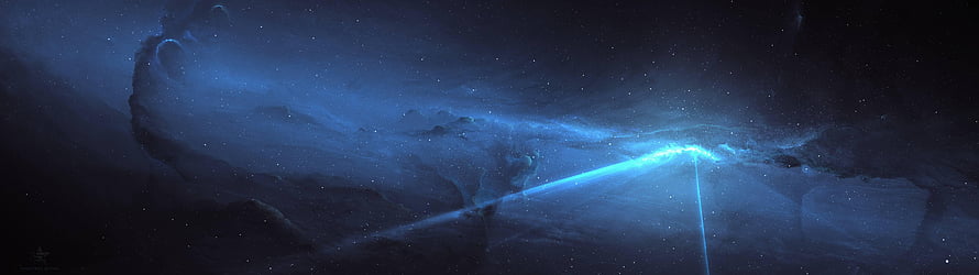 Mystical Blue Laser Beam Piercing Through Dark Cosmic Nebula Clouds HD wallpaper