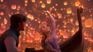 Rapunzel and Flynn Rider Releasing Lanterns in Tangled HD wallpaper