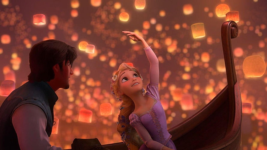 Rapunzel and Flynn Rider Releasing Lanterns in Tangled HD wallpaper