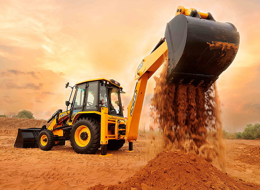 JCB 3DX ecoXPERT Backhoe Loader Dumping Soil at a Construction Site HD wallpaper