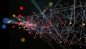 Abstract Data Science Network Visualization with Glowing Nodes and Connections on Dark Background HD wallpaper
