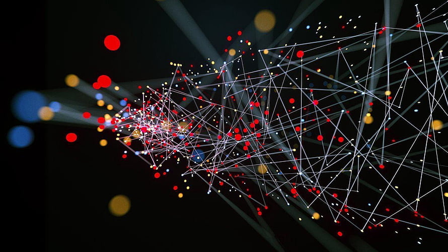Abstract Data Science Network Visualization with Glowing Nodes and Connections on Dark Background HD wallpaper