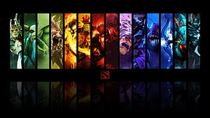 Dota 2 Hero Lineup Artwork Featuring Carries in Vivid Colorful Panels HD wallpaper