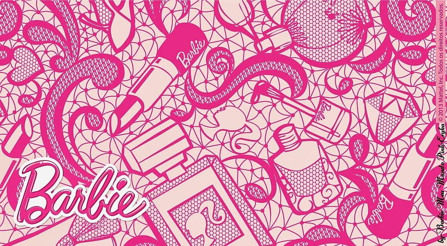 Barbie Pink Pattern Wallpaper Featuring Makeup Tools and Accessories HD wallpaper