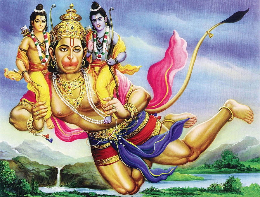 Hanuman Flying with Rama and Sita in the Sky Hindu Mythology Art, The Fresh : New of Hanumanji, flying hanuman HD wallpaper