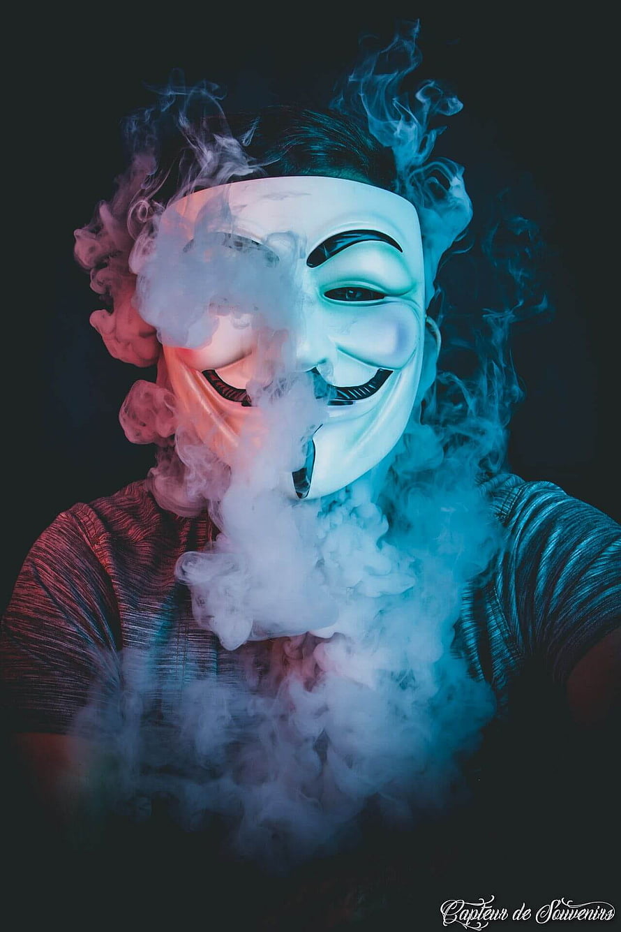 Anonymous Guy Fawkes Mask Portrait With Neon Smoke And Vapor HD phone wallpaper