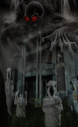 Pocong Ghosts and a Red-Eyed Demon in a Haunted Abandoned House HD phone wallpaper