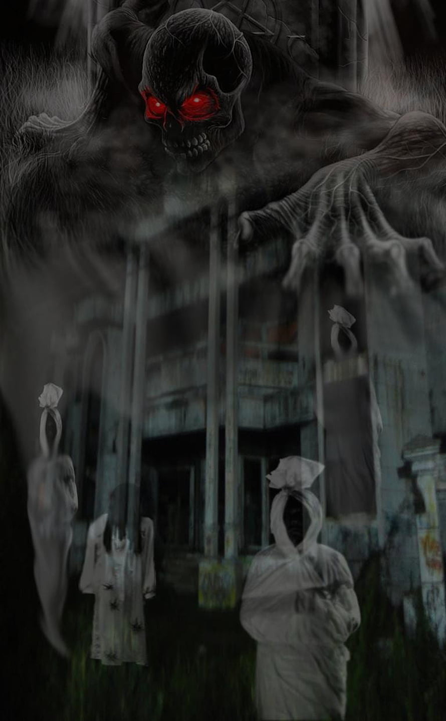Pocong Ghosts and a Red-Eyed Demon in a Haunted Abandoned House HD phone wallpaper