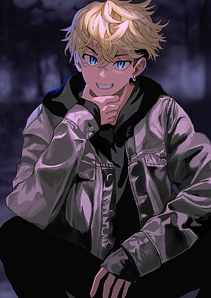 Matsuno Chifuyu Anime Character in Grey Jacket with Confident Smile HD phone wallpaper