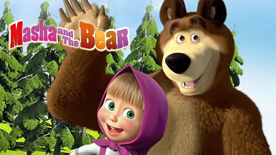 Masha and the Bear 3D Animated Characters in a Sunny Forest Setting HD wallpaper