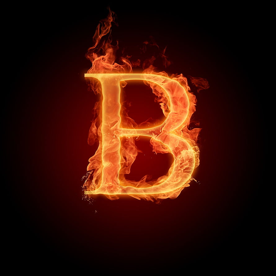 Fiery Letter B Alphabet Design With Burning Flames On Dark Background HD phone wallpaper