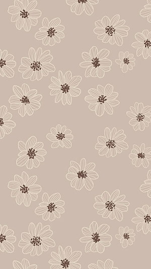 Minimalist Floral Pattern Wallpaper with White Daisies on Beige Background HD phone wallpaper