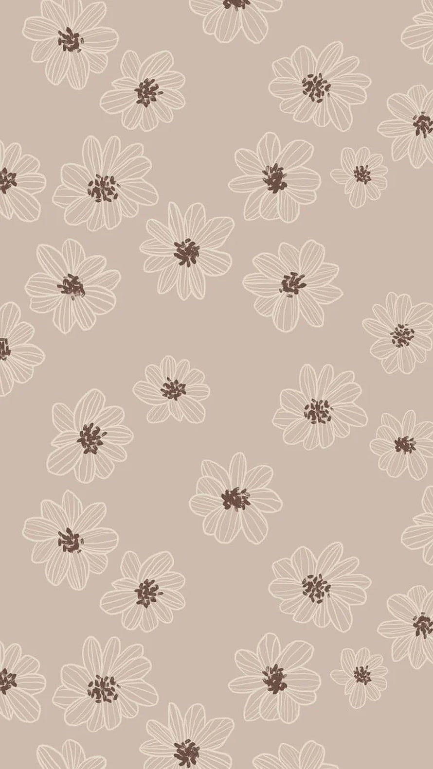 Minimalist Floral Pattern Wallpaper with White Daisies on Beige Background HD phone wallpaper