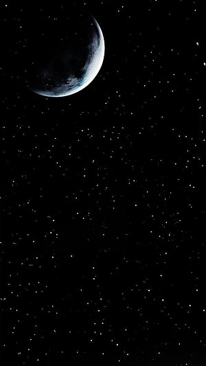 Crescent Moon and Starry Night Sky in Deep Space HD phone wallpaper
