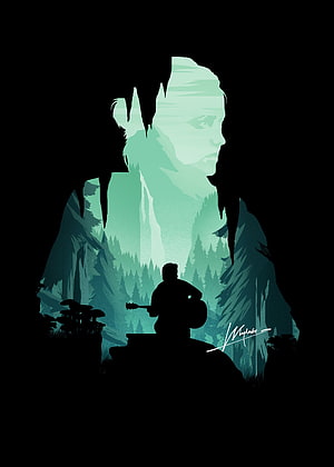 Ellie from The Last of Us Part II Silhouette Artwork with Forest and Guitar HD phone wallpaper
