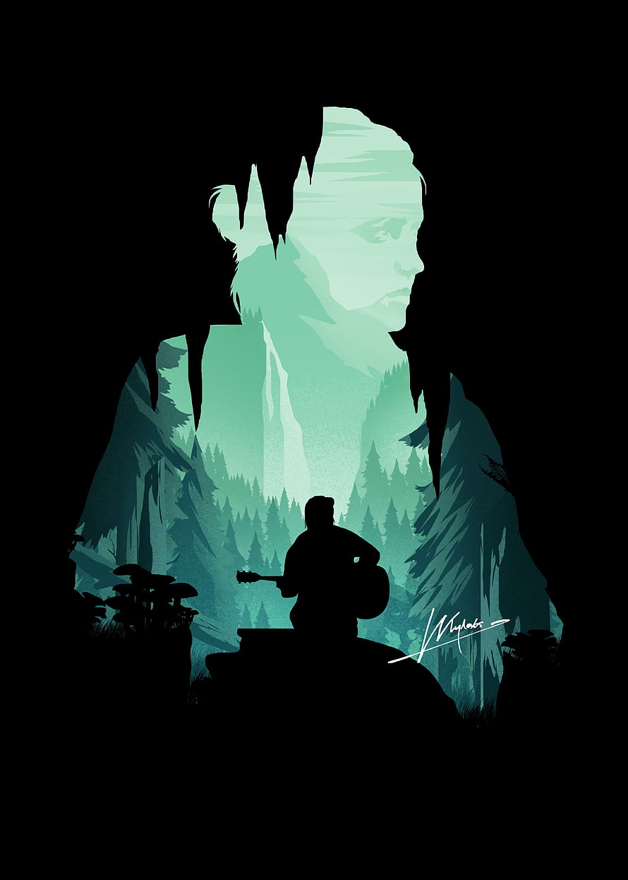 Ellie from The Last of Us Part II Silhouette Artwork with Forest and Guitar HD phone wallpaper