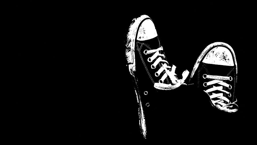 Vintage Black and White Canvas Sneakers Illustration HD wallpaper