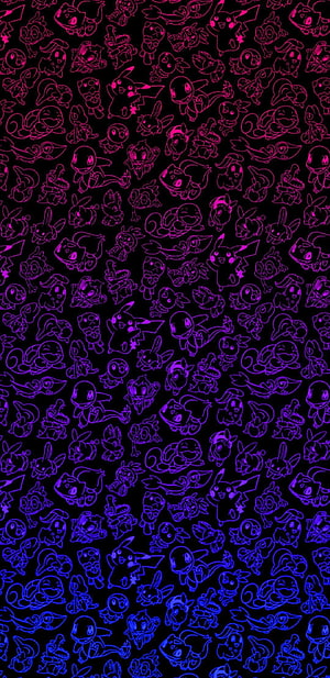 Pokémon 25th Anniversary Neon Line Art Pattern on Black Background HD phone wallpaper