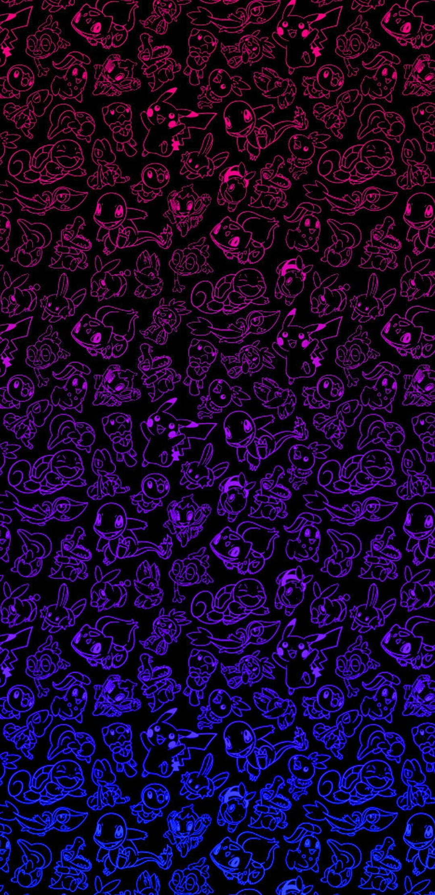 Pokémon 25th Anniversary Neon Line Art Pattern on Black Background HD phone wallpaper