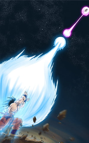 Goku Kamehameha Clashing With Vegeta Galick Gun In Epic Dragon Ball Z Space Battle HD phone wallpaper