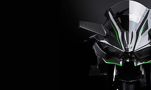 Kawasaki Ninja H2R Carbon Fiber Front Fairing with Green Accents on Black Background HD wallpaper