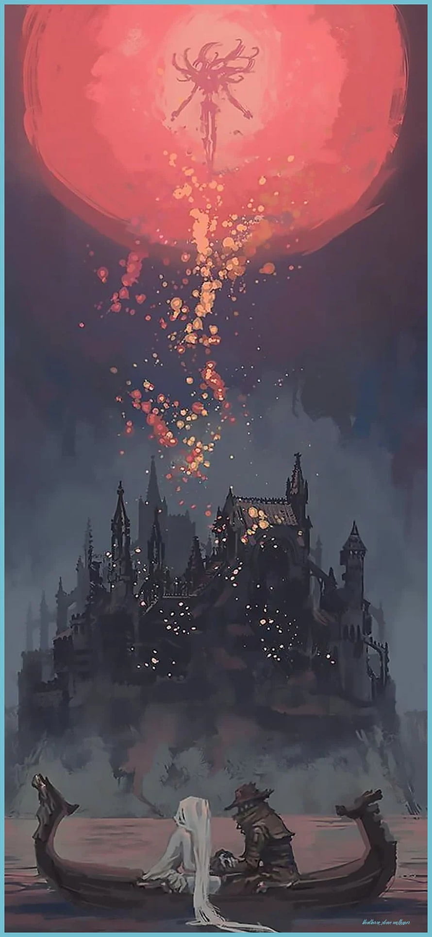 Bloodborne Concept Art by Hannes Radke Featuring Castle and Red Moon HD phone wallpaper