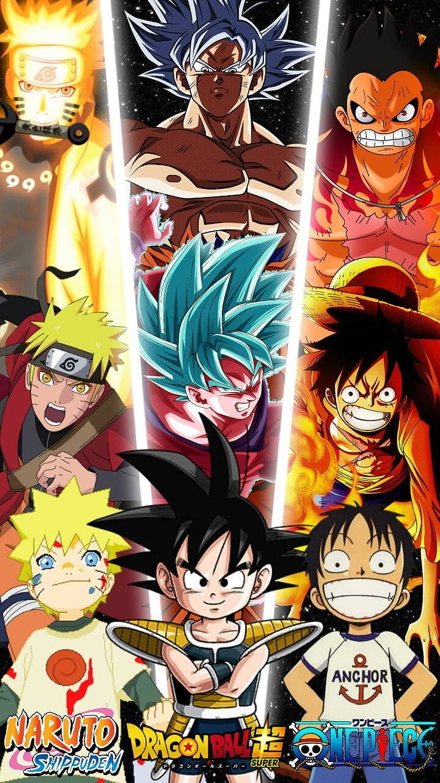 Naruto Shippuden Dragon Ball Super One Piece Anime Character Collage HD phone wallpaper