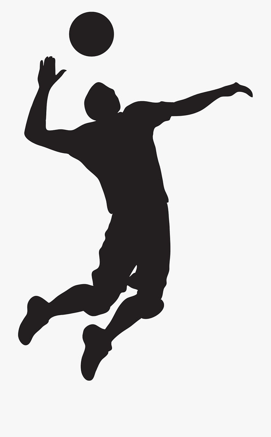 Black silhouette of a male volleyball player jumping to spike the ball on a white background HD phone wallpaper