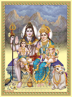 Lord Shiva Parivar Family Portrait with Parvati Ganesha and Kartikeya HD phone wallpaper